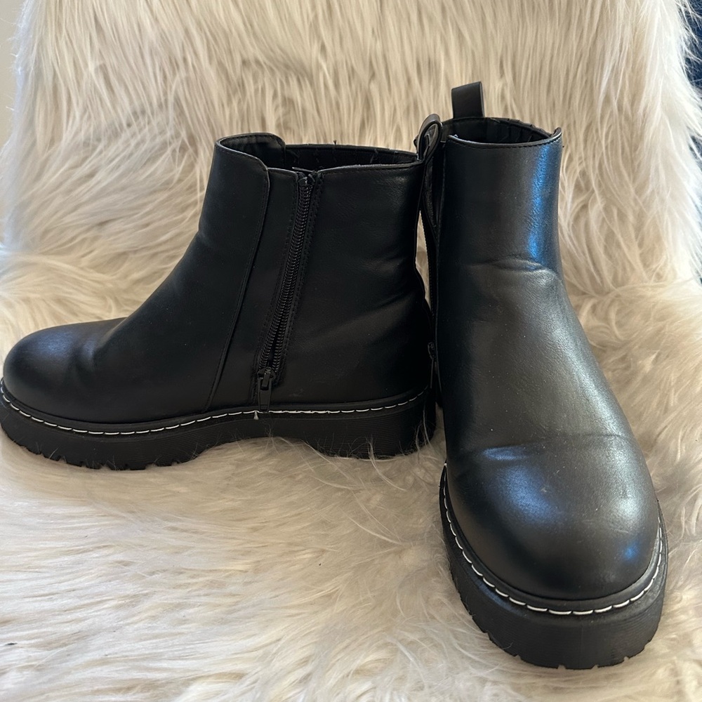 Black Ankle Boots with White Stitching